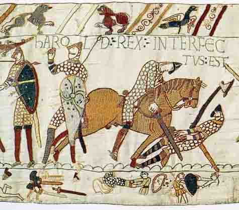 Bayeux Tapestry shows death scene of Harold at the Battle of Hastings battle of hastings manuscript evidence